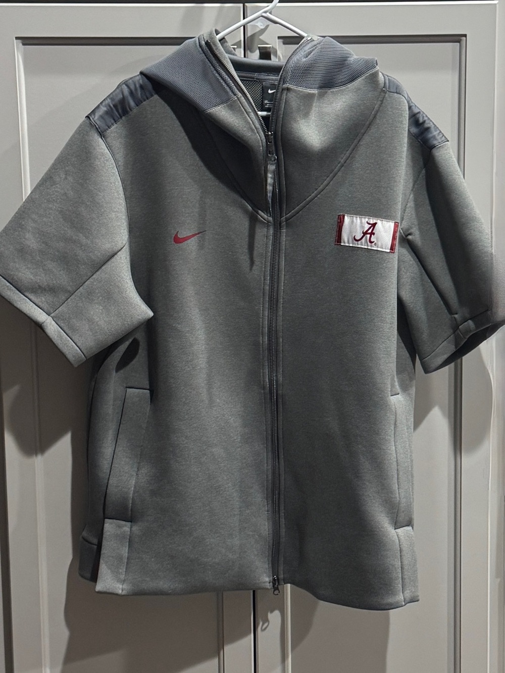 Nike Alabama Crimson Tide Gray Short-Sleeve Zip Hoodie with Swoosh